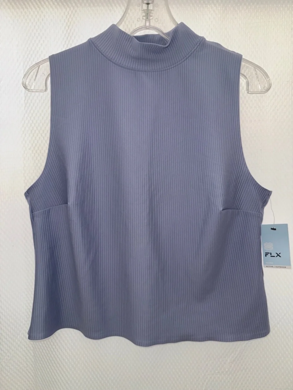 FLX Active Outdoor Ribbed Mock Neck Tank with Bust Darts - Periwinkle - XL - Picture 1 of 5